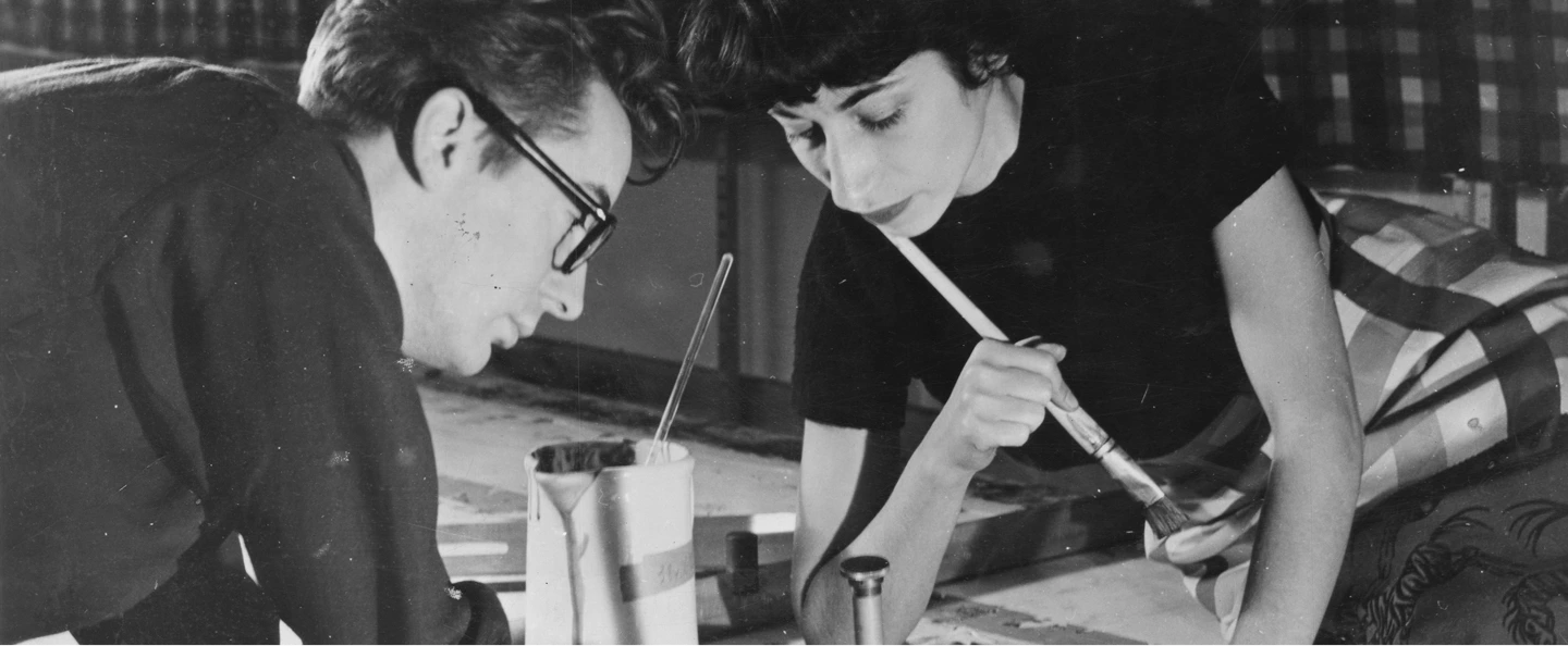 Hand-printed textile studio scene