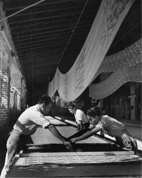 Close-up of textile printing process
